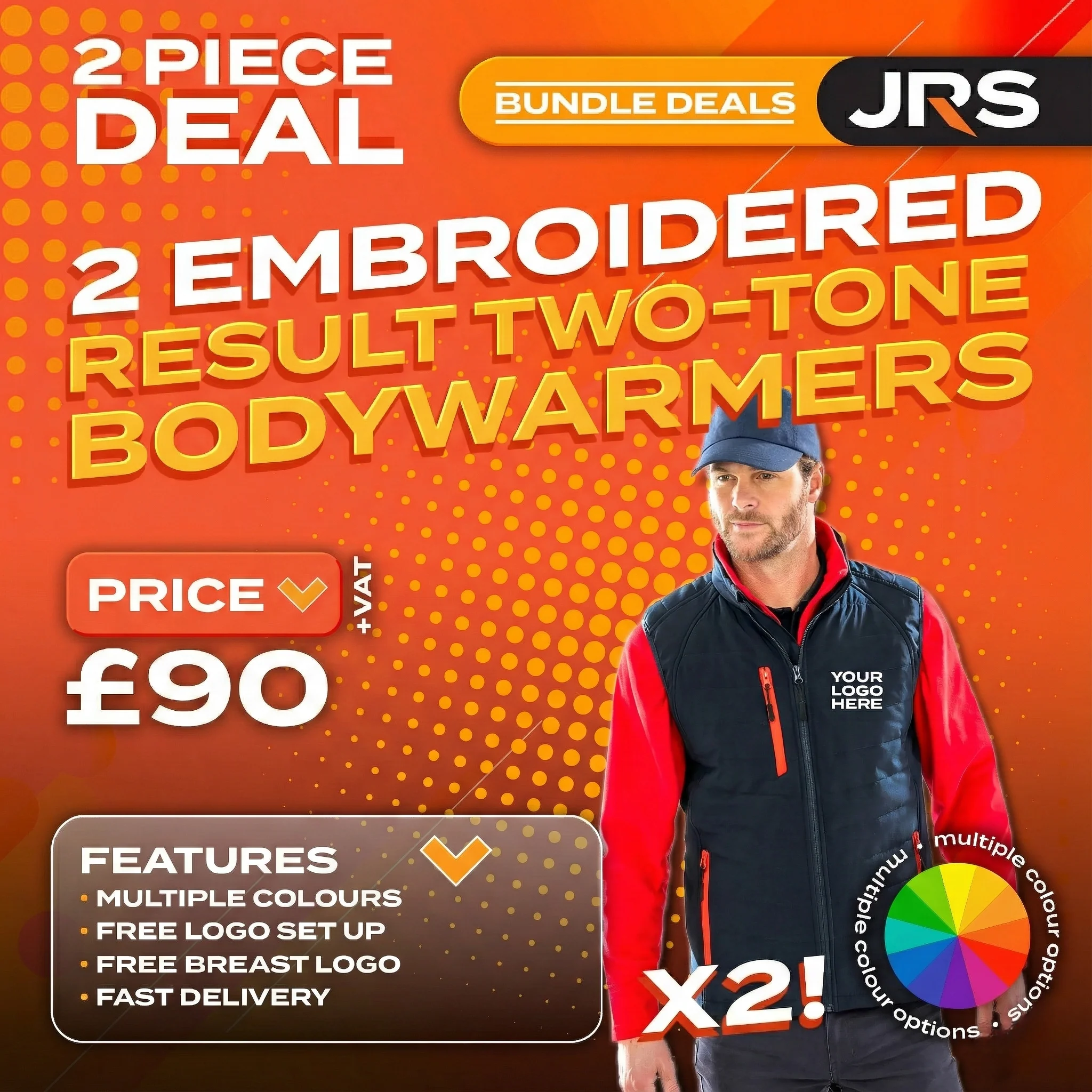 2x Embroidered Result Two-Tone Bodywarmer/Gilet with Company Logo