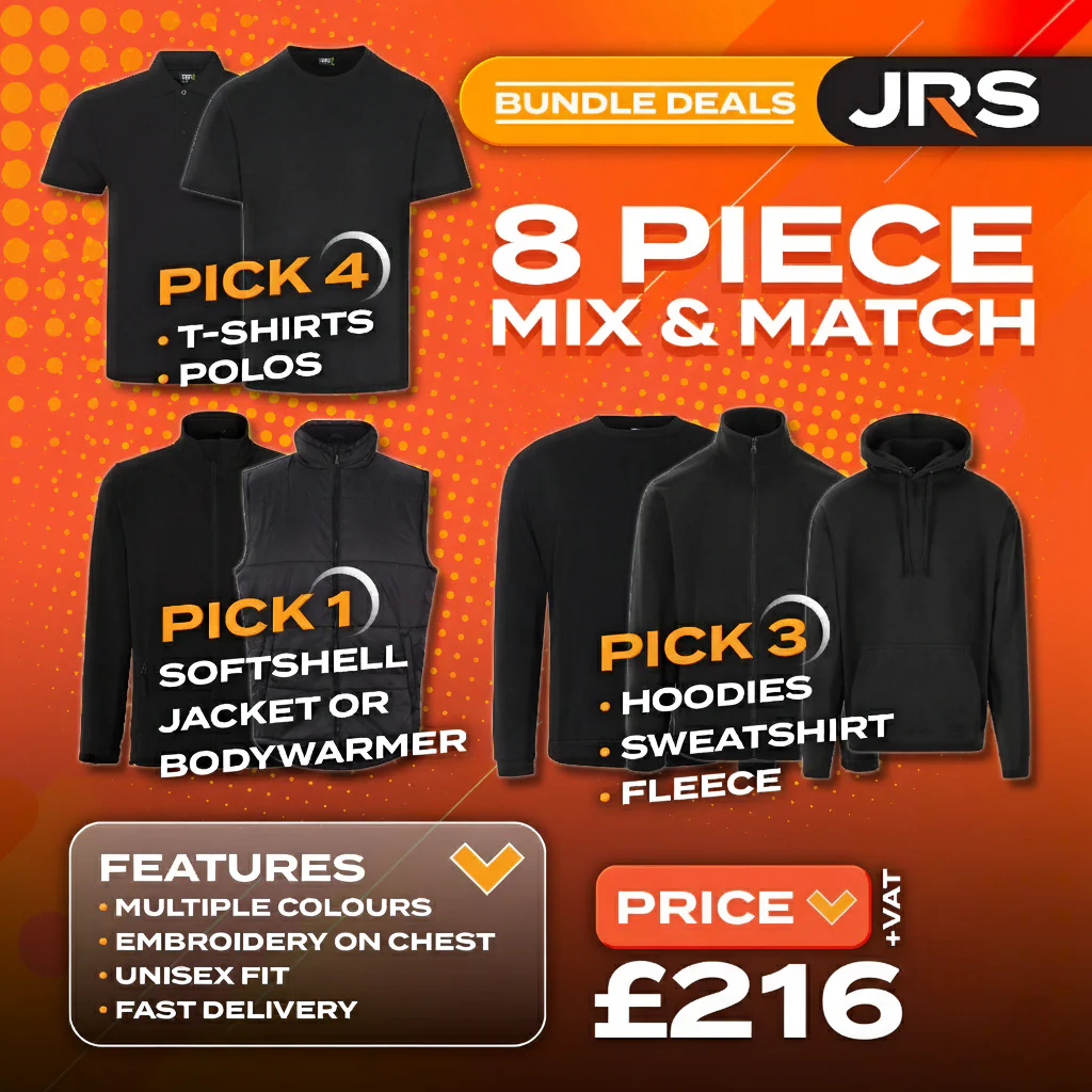 8 Item Russell Premium Quality Embroidered Workwear Bundle with Free Logo