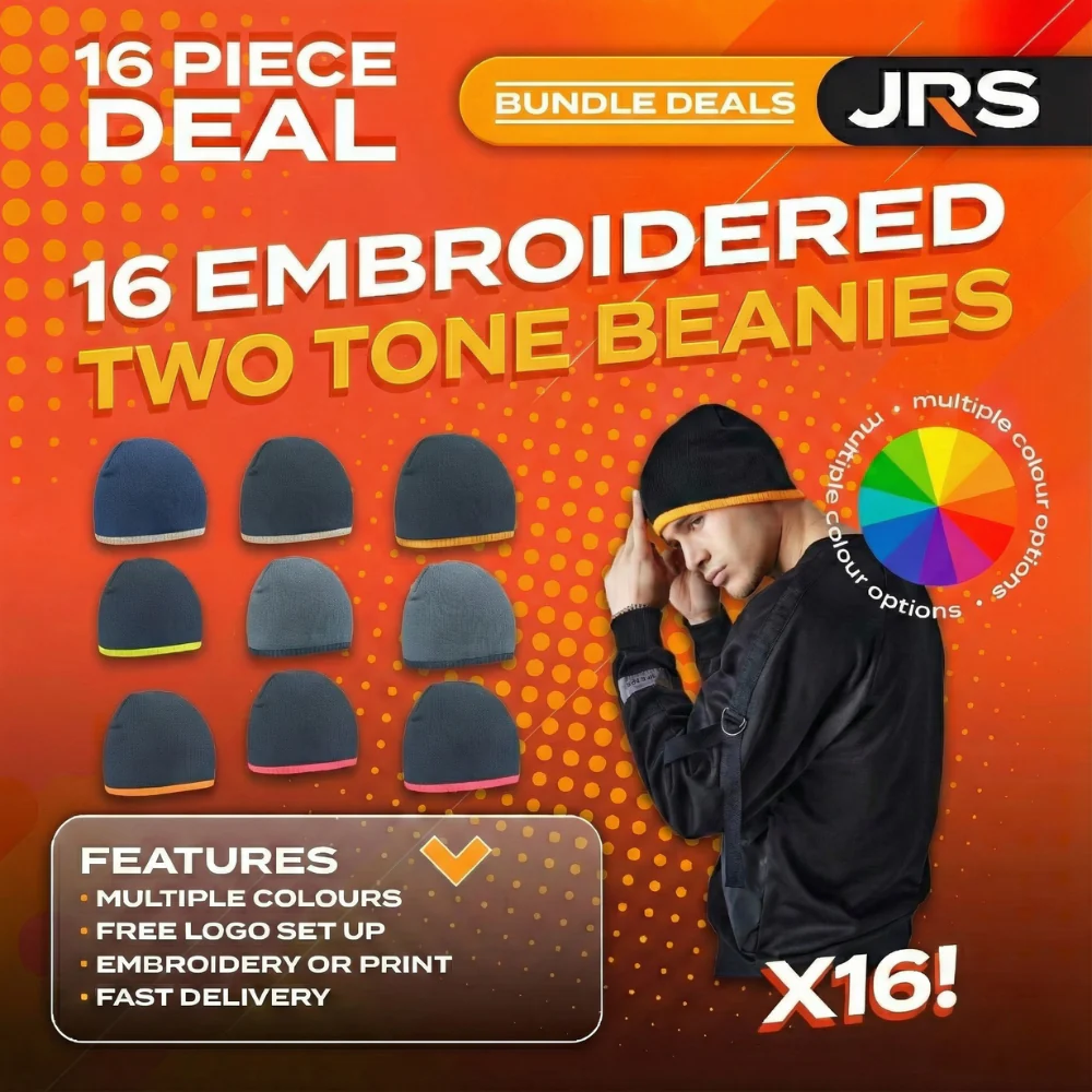 16x Two-Tone Embroidered Beanie Hats with Company Logo