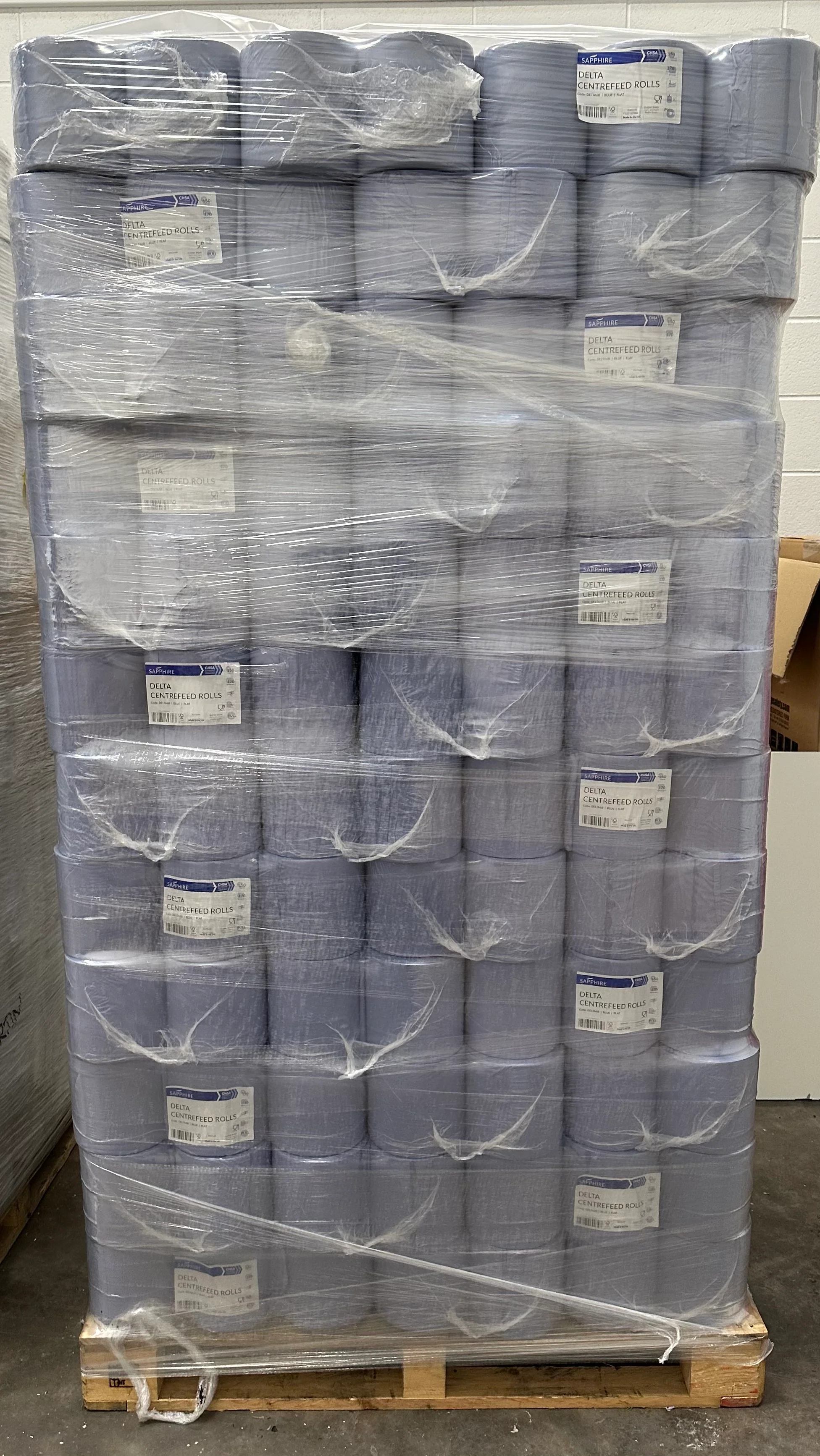 Blue 2 Ply Flat Sheet Centrefeed Roll (Pallet Deal of 84 - 170mm x 150m)