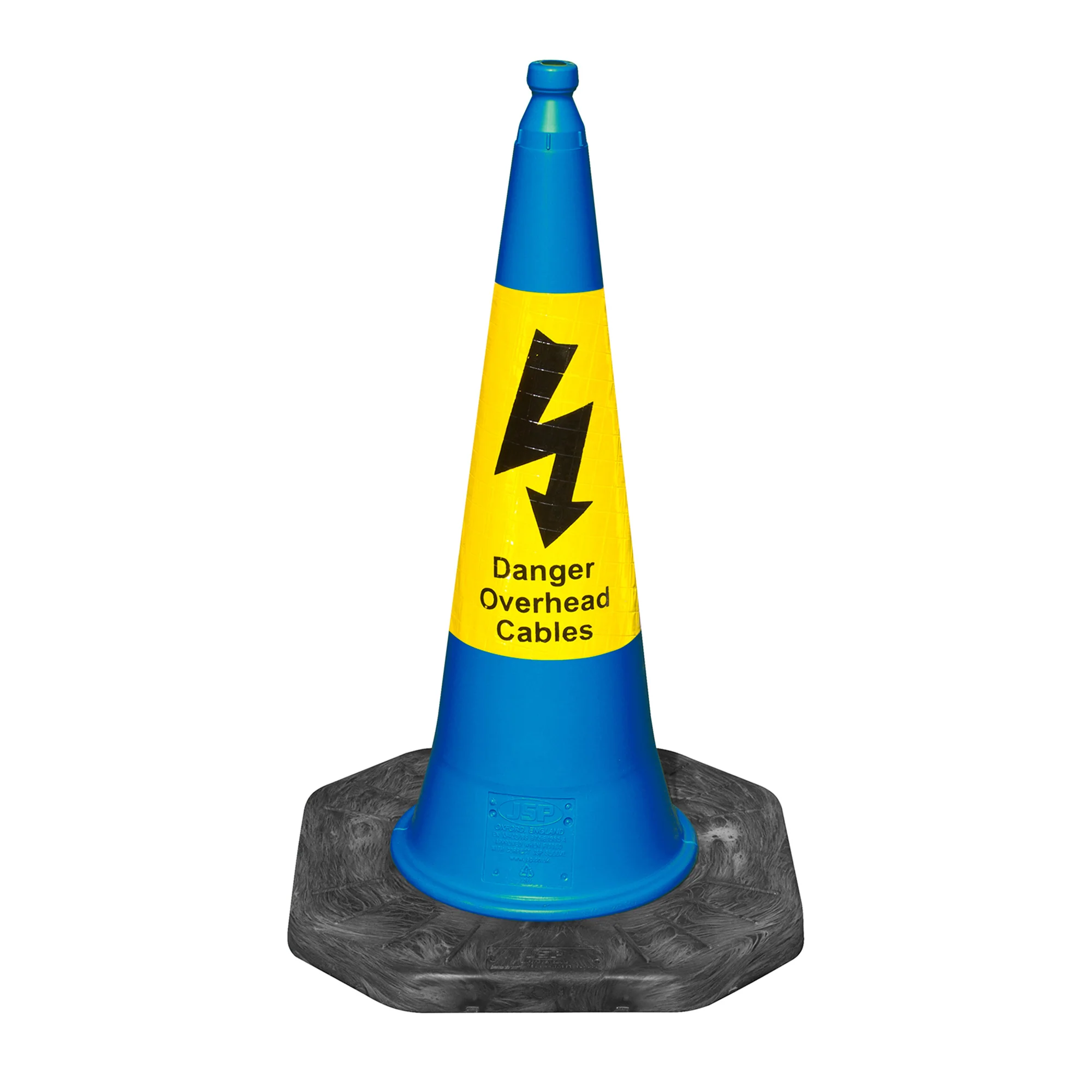 JSP Dominator™ 1m Blue Traffic Cone - Yellow Danger Overhead Cables