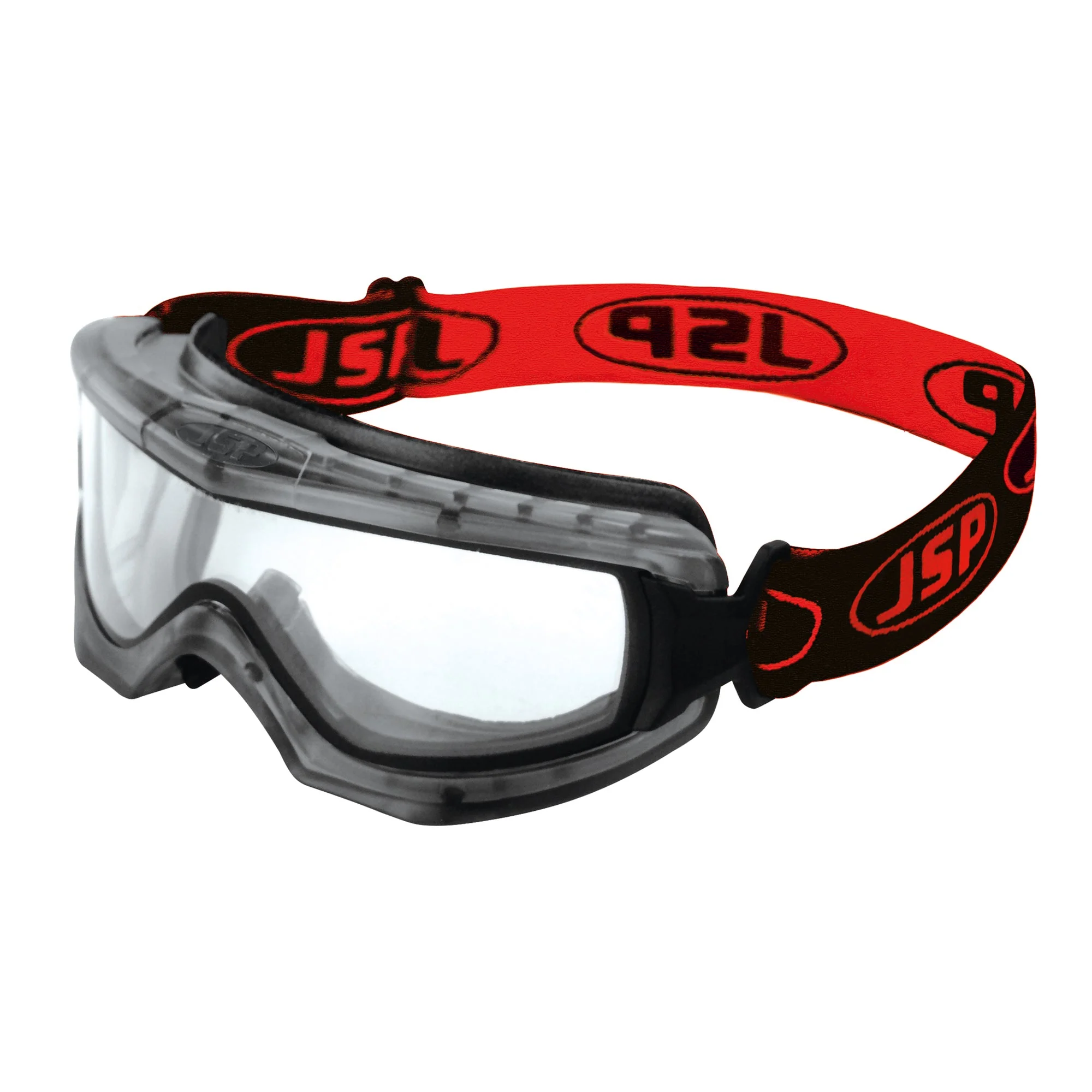 JSP EVO Non Vented Gas Safety Goggles - Clear Anti-mist Lens - Black / Red Strap