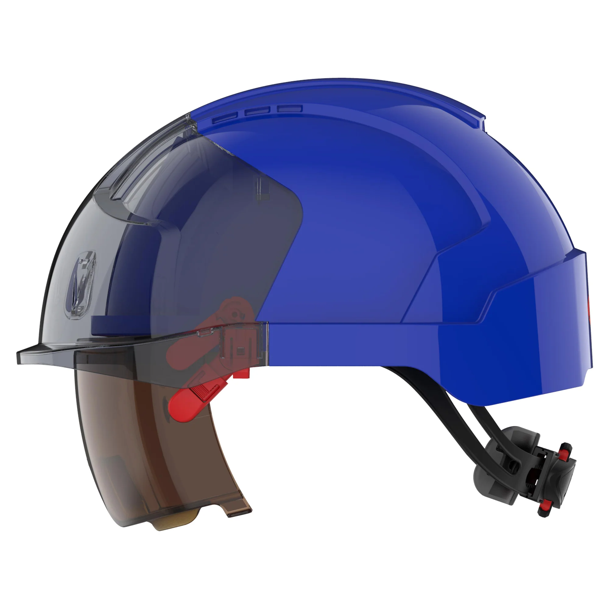 JSP EVO VISTAlens Safety Helmet - Indoor / Outdoor - Wheel Ratchet - Blue / Smoke - Image 3