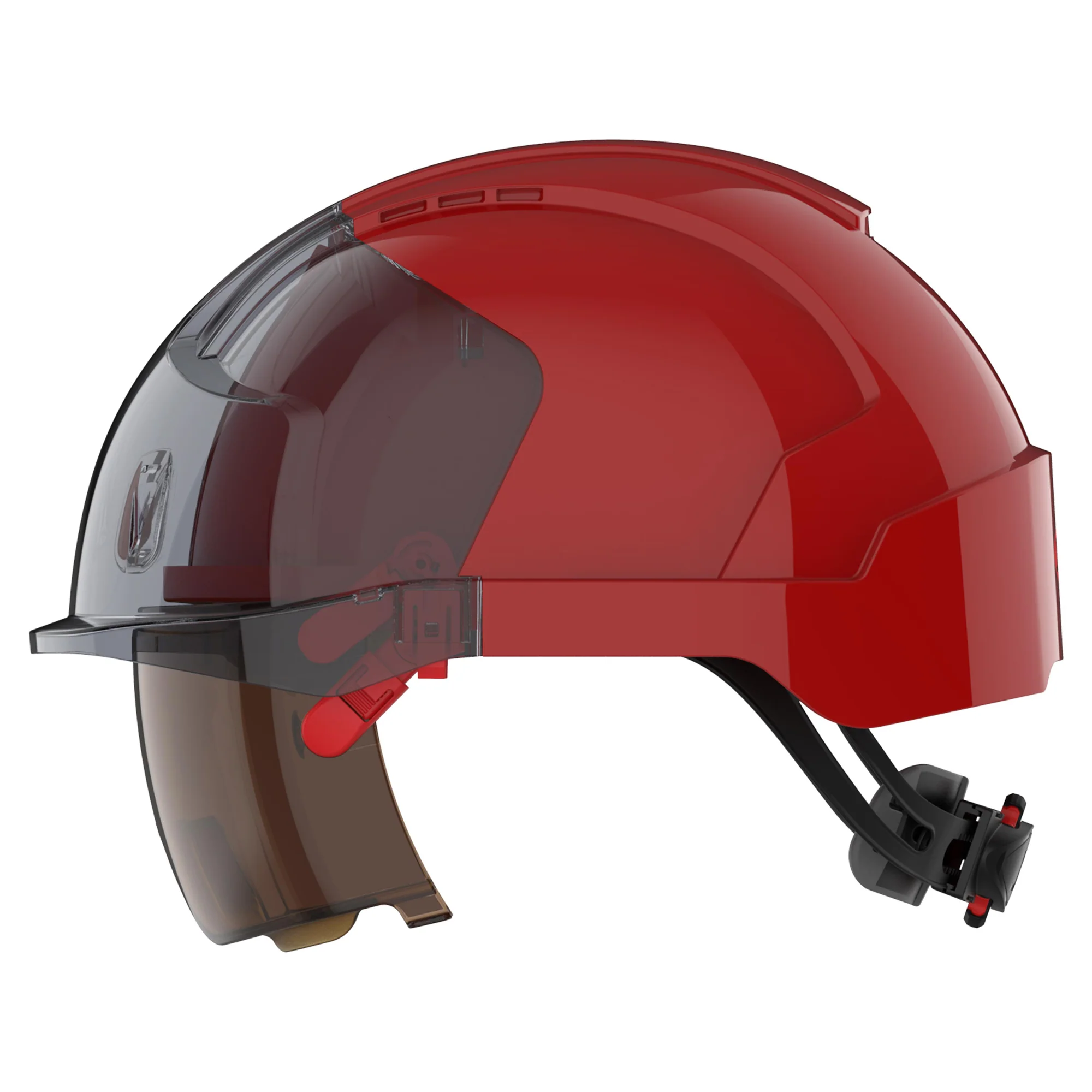 JSP EVO VISTAlens Safety Helmet - Indoor / Outdoor - Wheel Ratchet - Red / Smoke - Image 3