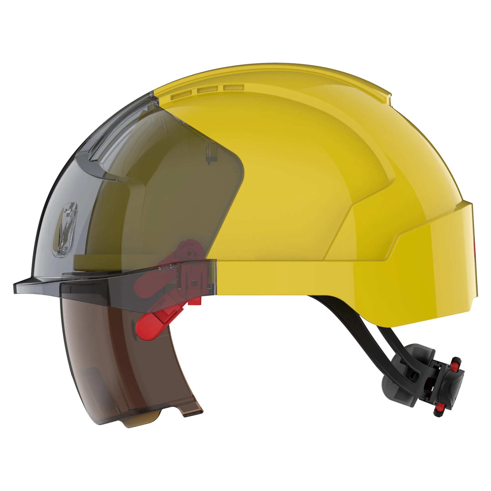 JSP EVO VISTAlens Safety Helmet - Indoor / Outdoor - Wheel Ratchet - Yellow / Smok - Image 3