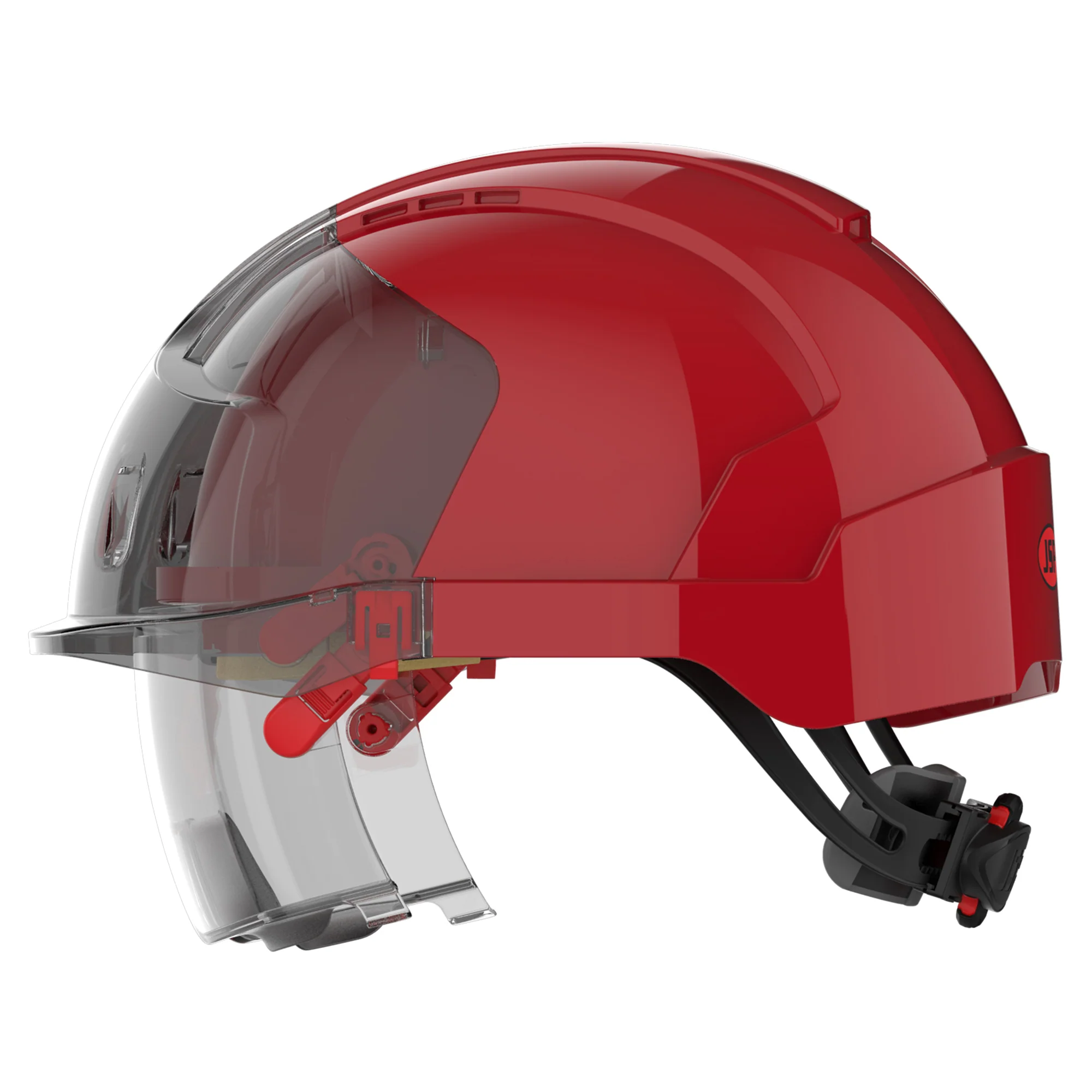 JSP EVO VISTAlens Safety Helmet with Integrated Eyewear - Red / Smoke - Image 3