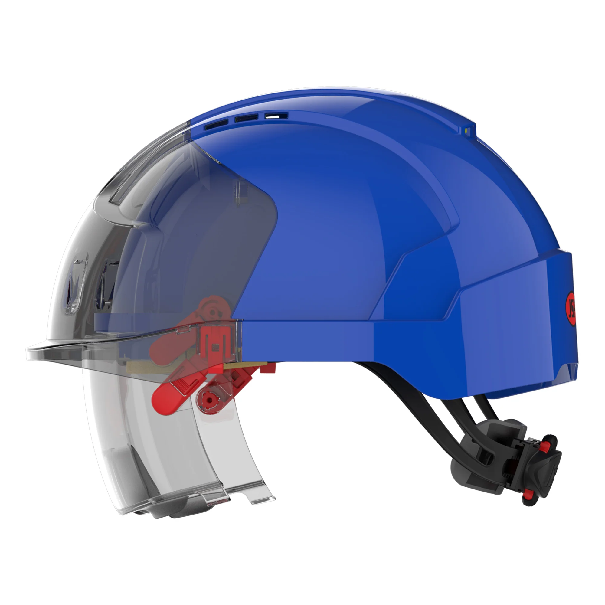 JSP EVO VISTAlens Safety Helmet with Integrated Eyewear - Vented - Blue / Smoke - Image 3