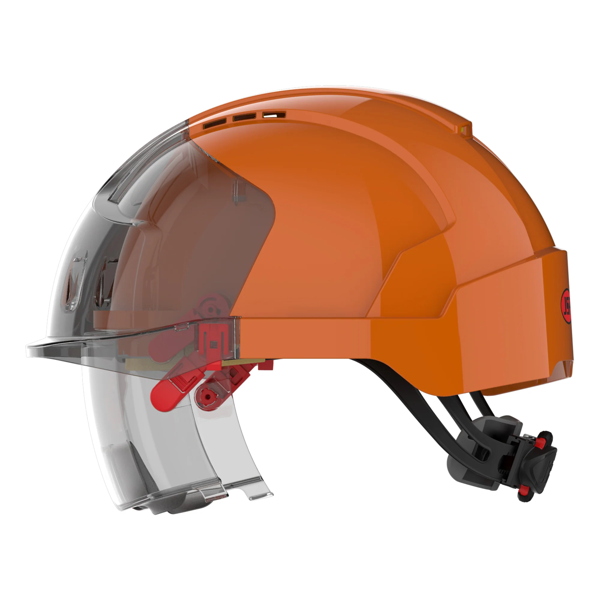 JSP EVO VISTAlens Safety Helmet with Integrated Eyewear - Vented - Orange / Smoke - Image 3