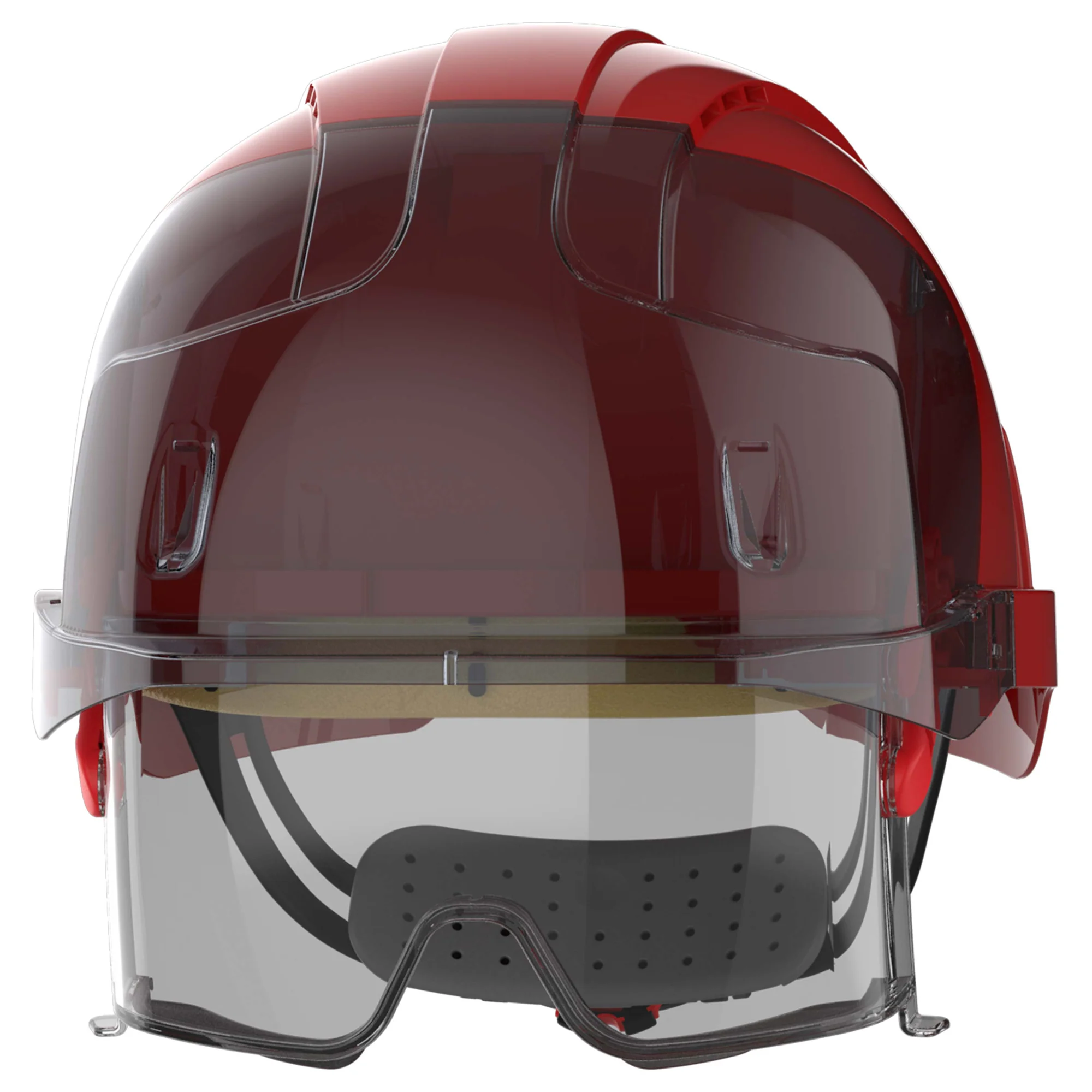 JSP EVO VISTAlens Safety Helmet with Integrated Eyewear - Vented - Red / Smoke - Image 2