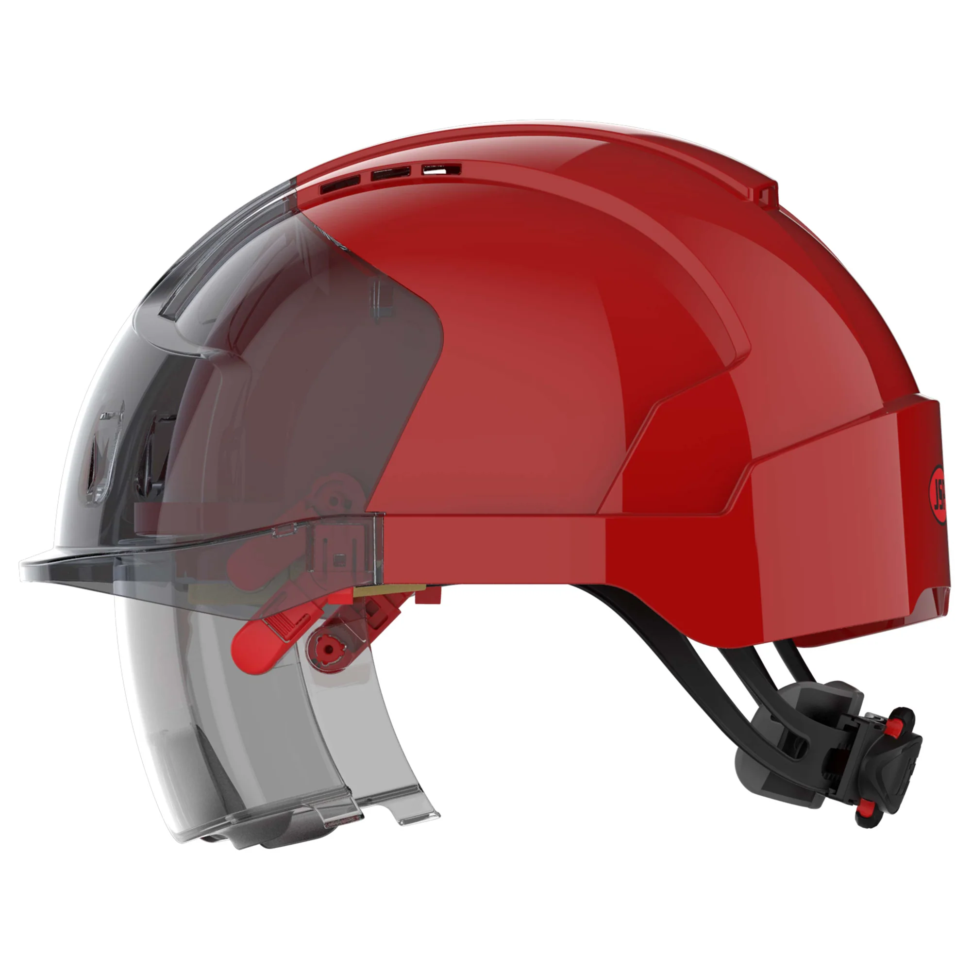 JSP EVO VISTAlens Safety Helmet with Integrated Eyewear - Vented - Red / Smoke - Image 3