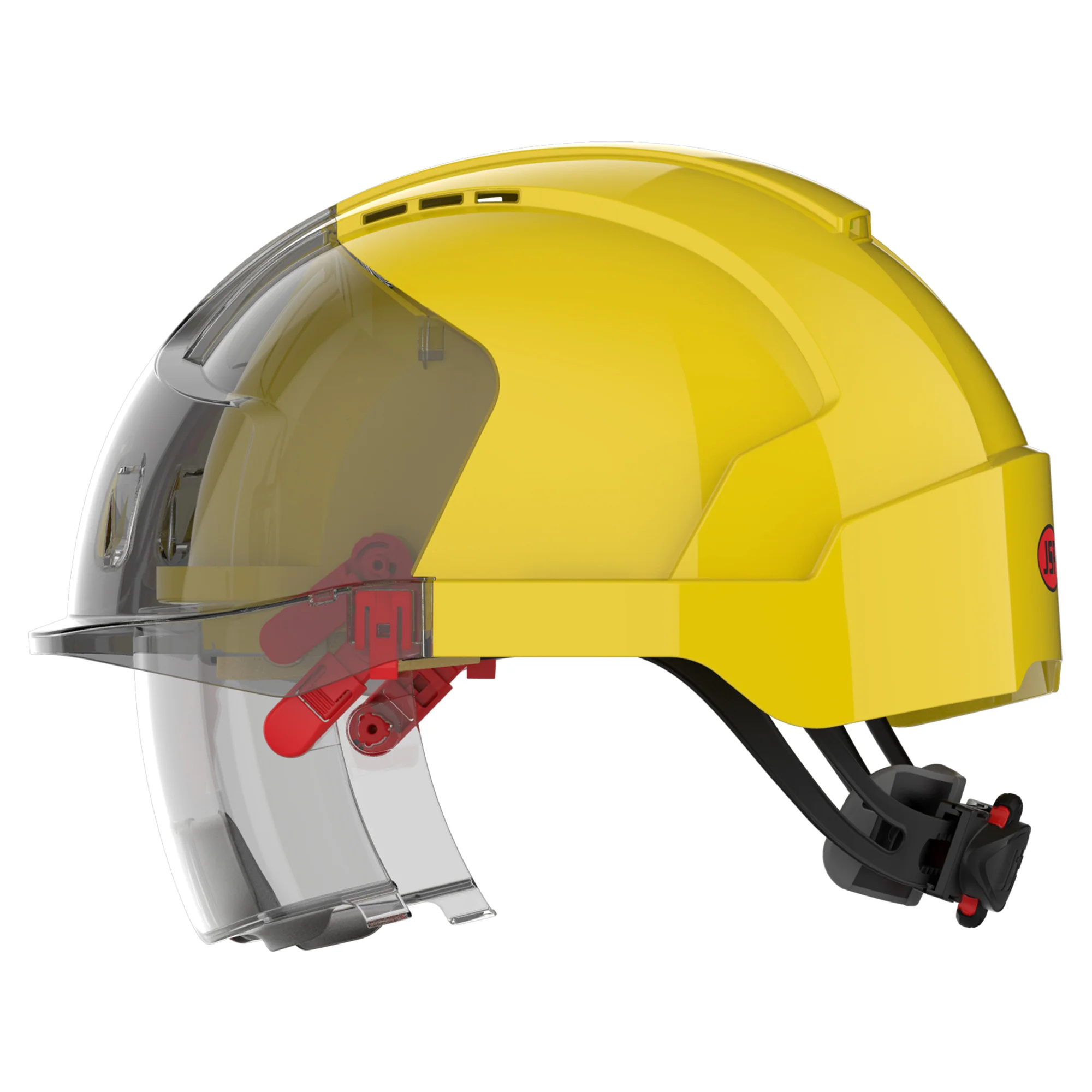 JSP EVO VISTAlens Safety Helmet with Integrated Eyewear - Vented - Yellow / Smoke - Image 3