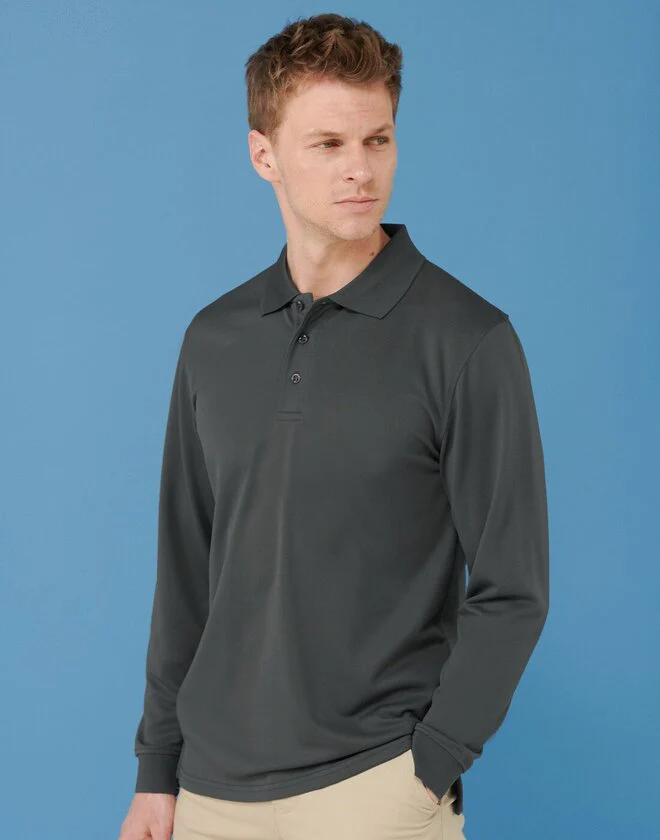 Henbury Coolplus Unisex Long Sleeve  Polo Shirt - Image 5