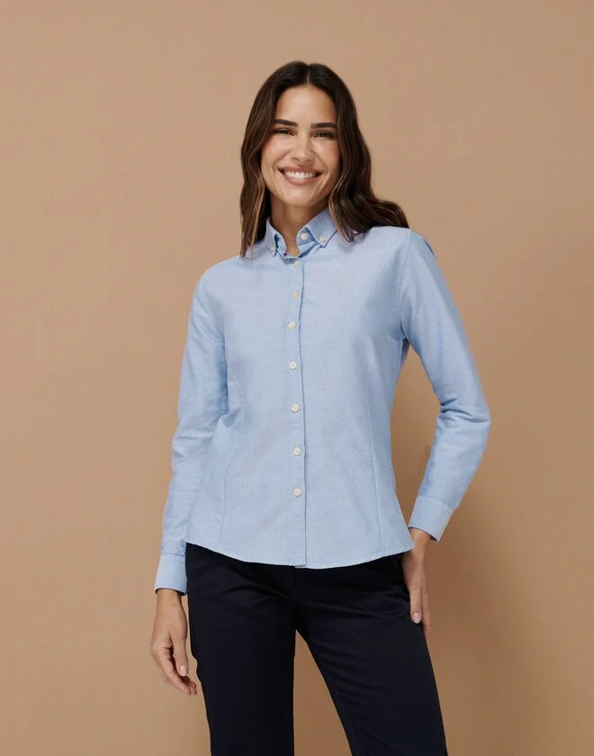 Henbury Ladies Long Sleeve Modern Oxford Shirt - Regular Fit - Image 3