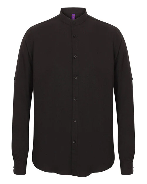 Henbury Mandarin Shirt With Roll Tab Sleeve