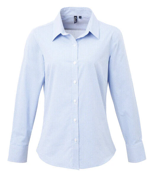 Premier Workwear Ladies Gingham Microcheck Long Sleeve Shirt - PR320M - Image 3