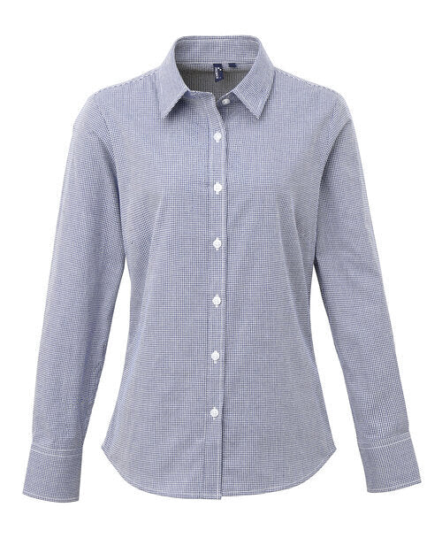 Premier Workwear Ladies Gingham Microcheck Long Sleeve Shirt - PR320M - Image 4