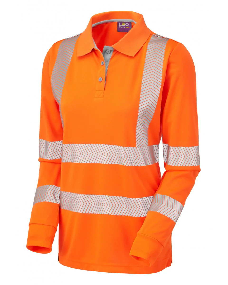 Leo Workwear Pollyfield Iso 20471 Cl 3 Coolviz Plus Women'S Sleeved Polo Shirt - [CLEARANCE]