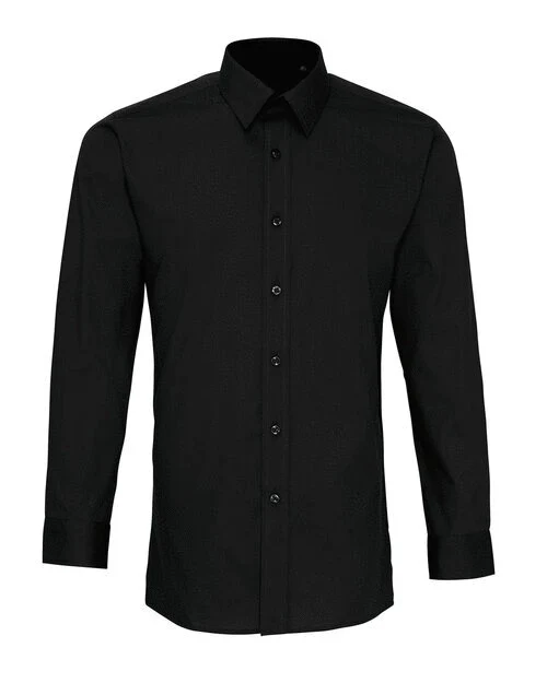 Premier Workwear Mens Long Sleeve Fitted Poplin Shirt - PR204M - Image 2