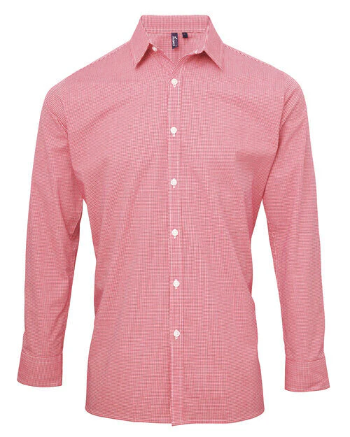 Premier Workwear Mens Long Sleeve Gingham Cotton Microcheck Shirt - PR220M - Image 5