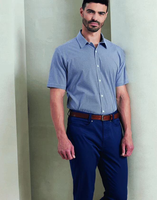 Premier Workwear Mens Short Sleeve Gingham Cotton Microcheck Shirt - PR221M