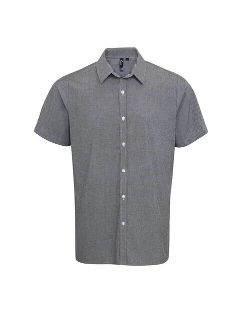 Premier Workwear Mens Short Sleeve Gingham Cotton Microcheck Shirt - PR221M - Image 2