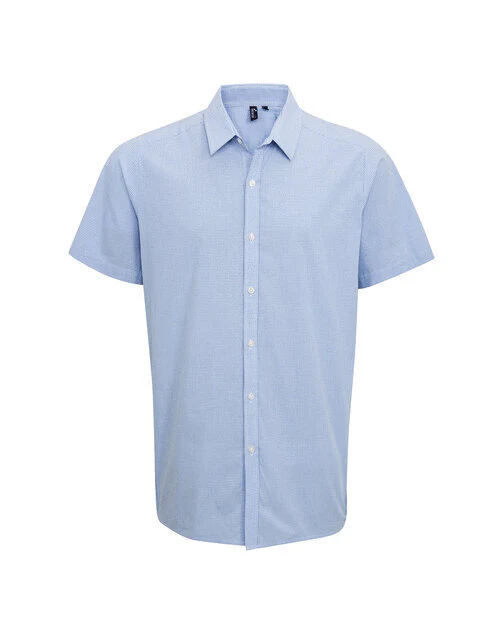 Premier Workwear Mens Short Sleeve Gingham Cotton Microcheck Shirt - PR221M - Image 3