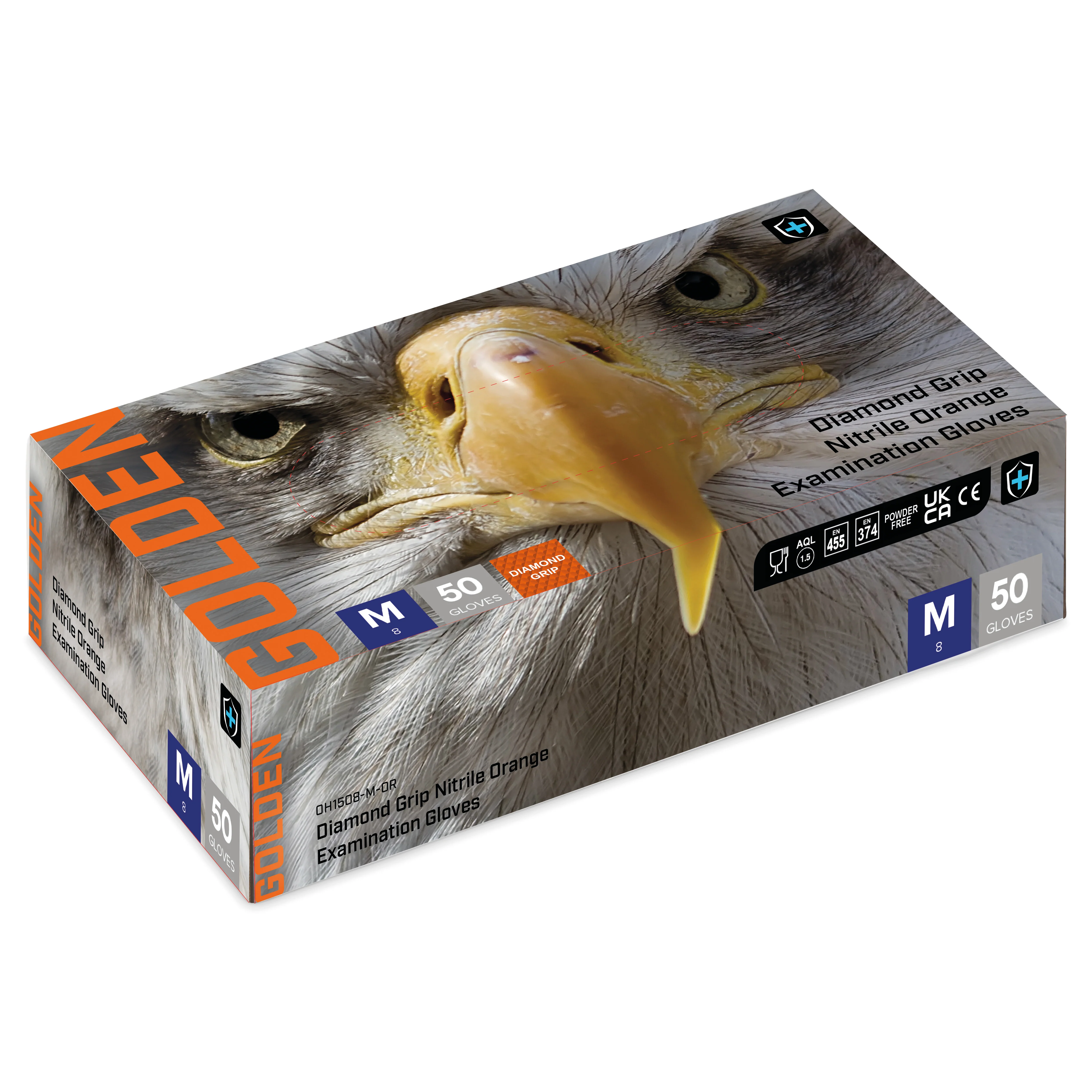 ORN Golden Heavy Duty Diamond Grip Orange Nitrile Gloves - 1 Case (10 Boxes of 50 Gloves) - Image 2