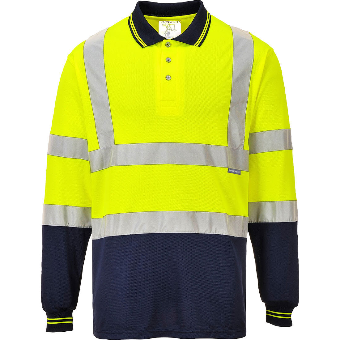 Portwest Hi-Vis Contrast Long Sleeve Polo Shirt - Orange/Yellow - S279 - Image 2