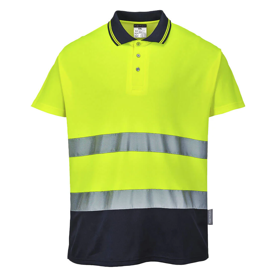 Portwest Hi-Vis Cotton Comfort Short Sleeve Two Tone Polo Shirt - Orange/Yellow/Navy - S174 - Image 2