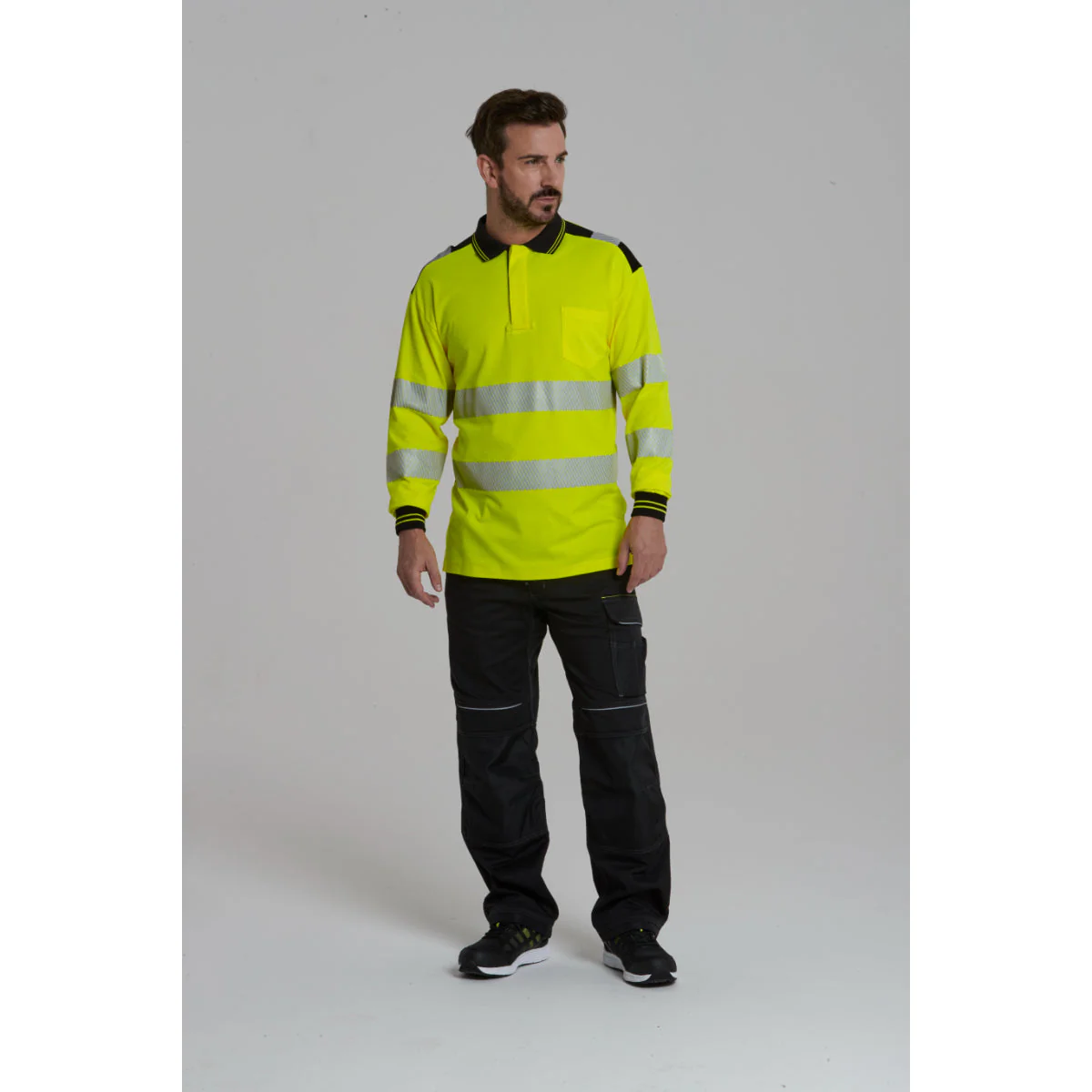 Portwest PW3 Hi-Vis Cotton Comfort Polo Shirt Long Sleeved - T184 - Image 2