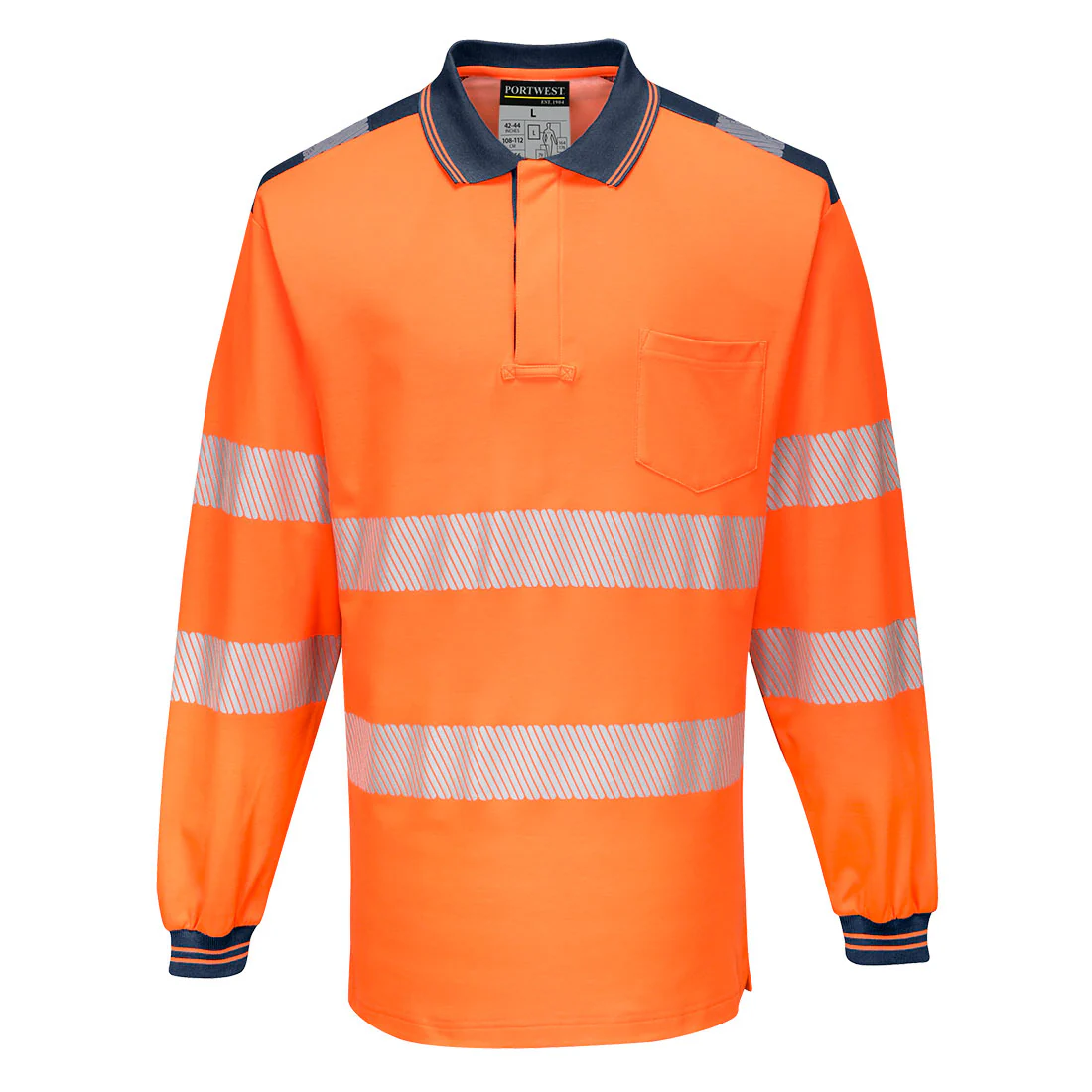 Portwest PW3 Hi-Vis Cotton Comfort Polo Shirt Long Sleeved - T184 - Image 6