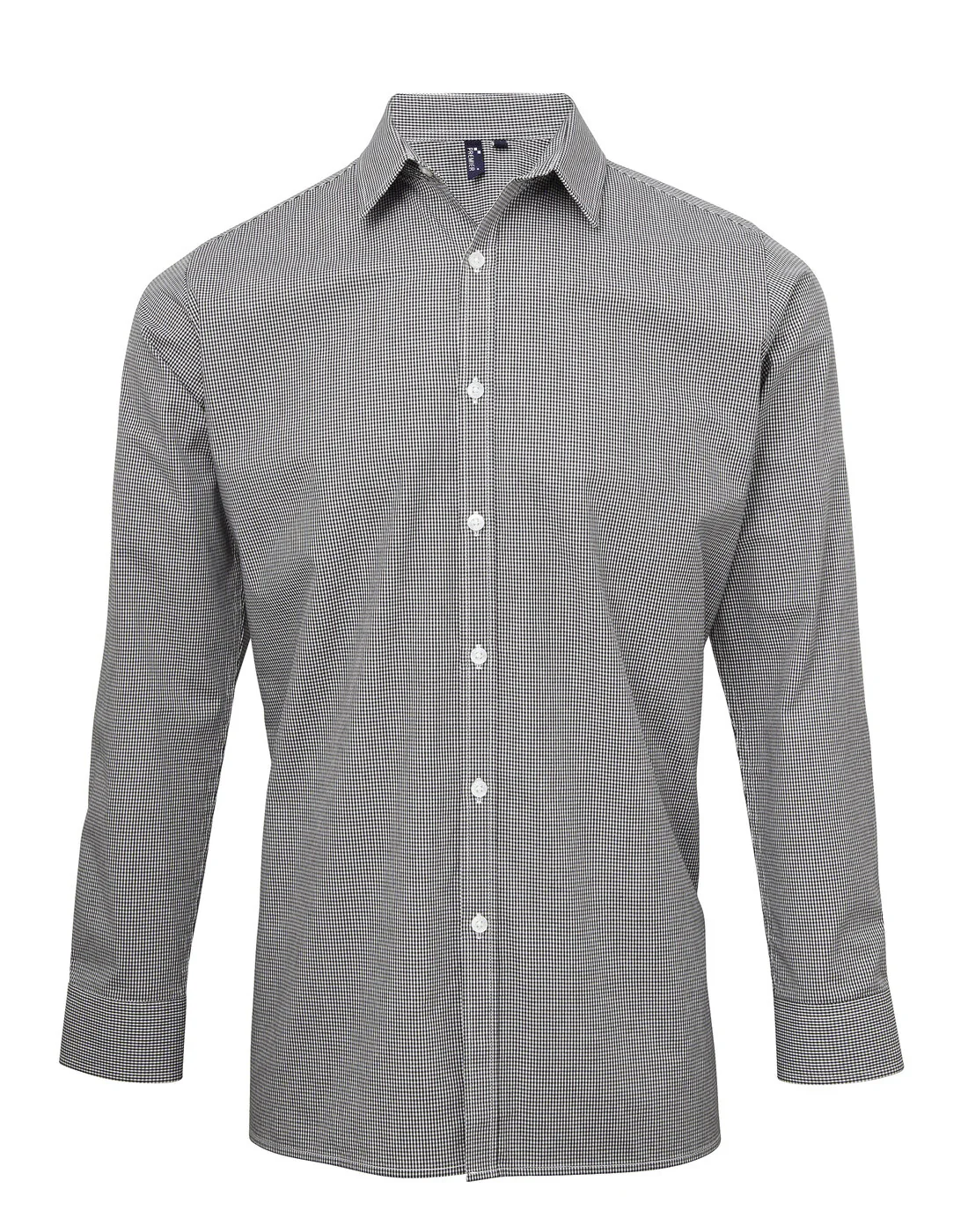 Premier Men's Long Sleeve Gingham Cotton Microcheck Shirt - Image 3