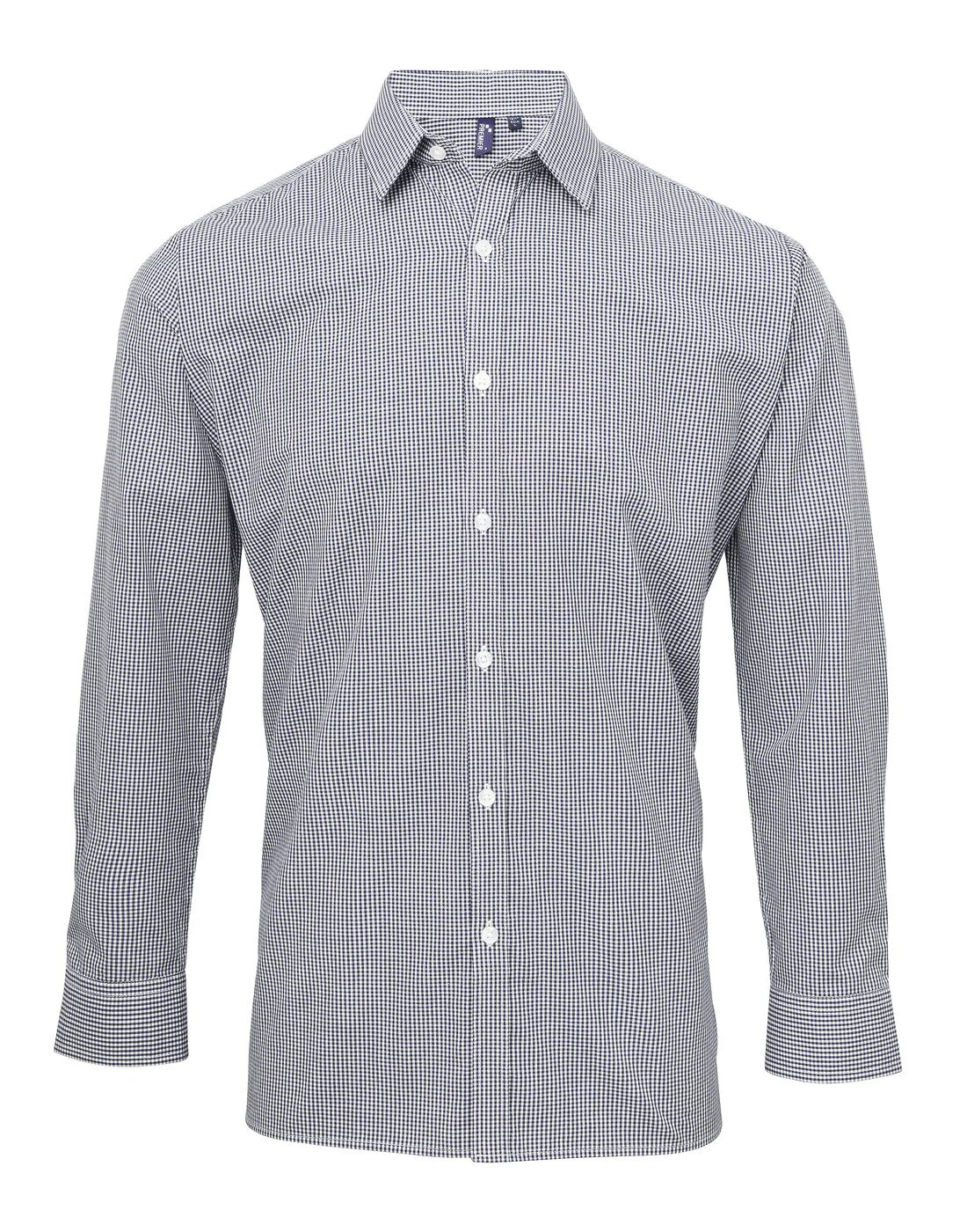 Premier Men's Long Sleeve Gingham Cotton Microcheck Shirt - Image 5