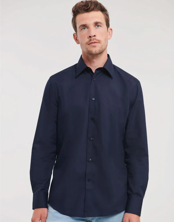 Russell Collection Men'S Long Sleeve Tailored Polycotton Poplin Shirt - Image 15