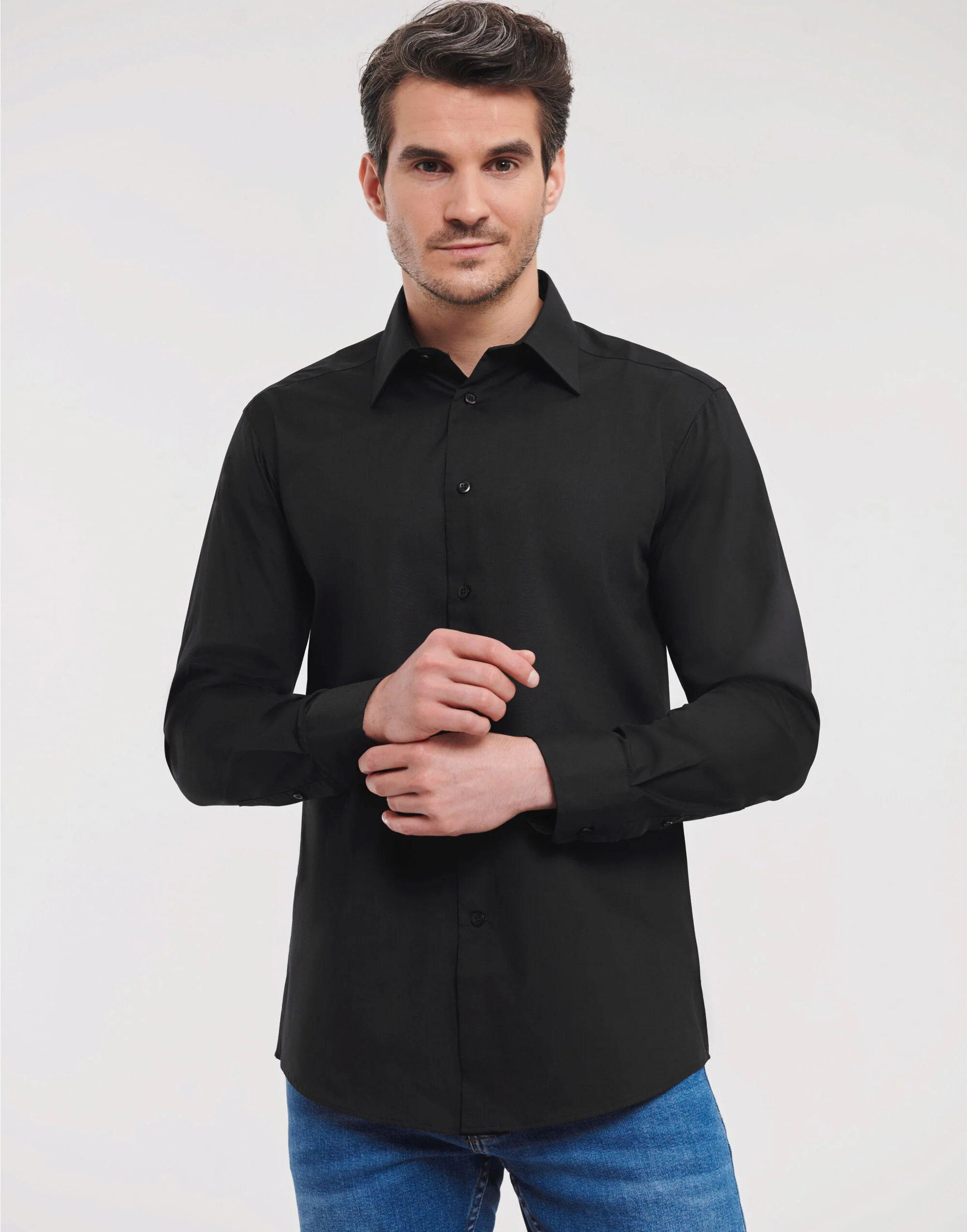Russell Collection Men'S Long Sleeve Tailored Polycotton Poplin Shirt - Image 7