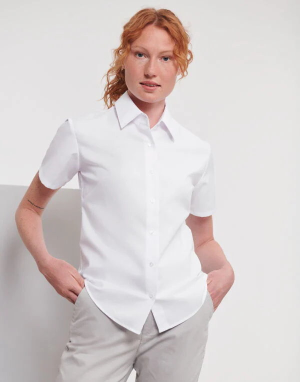 Russell Collection Ladies' Short Sleeve Tailored Oxford Shirt - Image 13