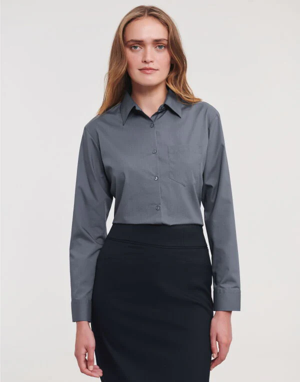 Russell Collection Ladies' Long Sleeve Classic Polycotton Poplin Shirt - Image 11