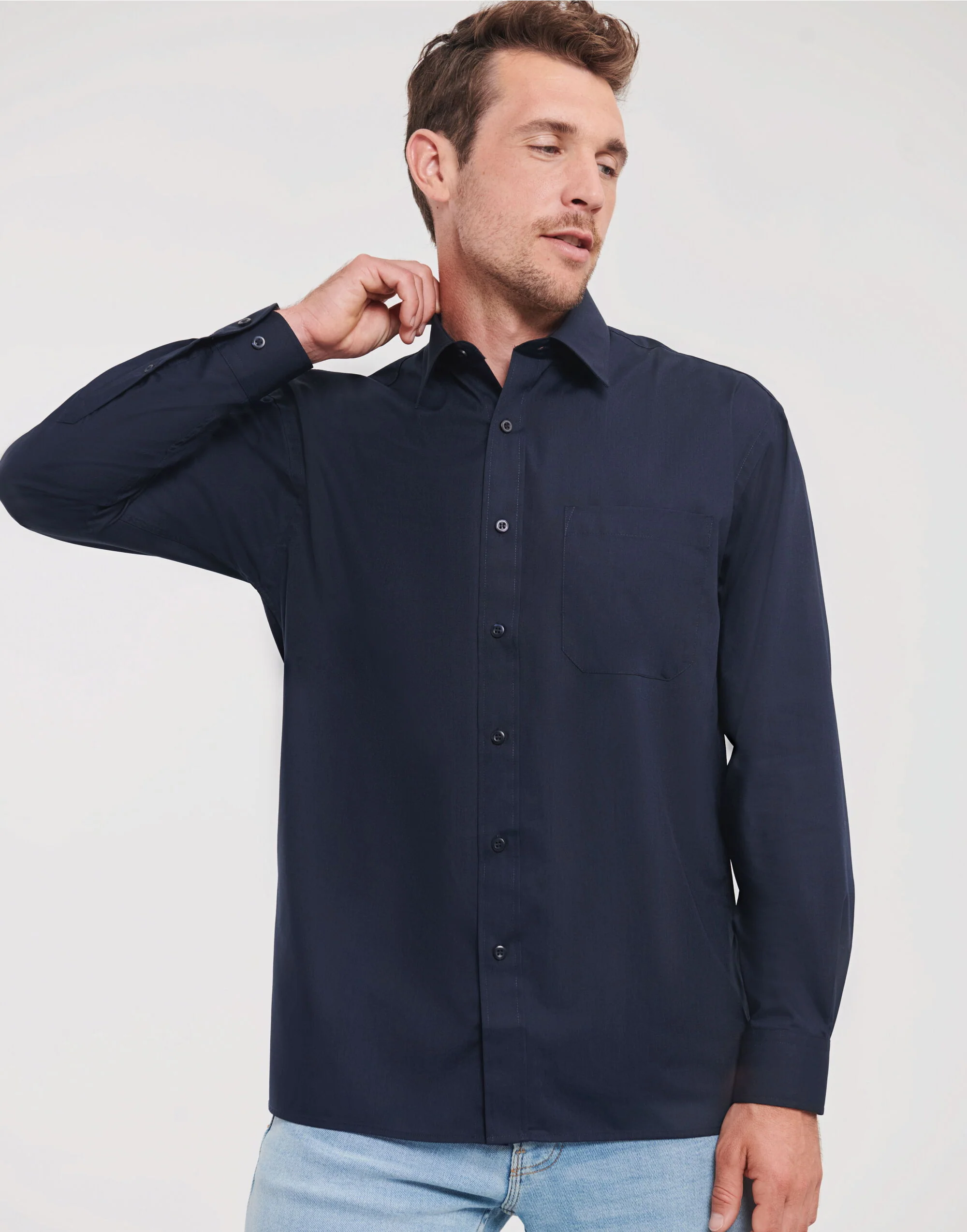 Russell Collection Men'S Long Sleeve Classic Polycotton Poplin Shirt - Image 11