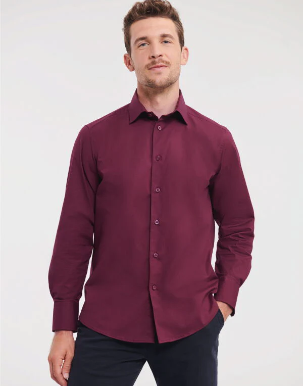Russell Collection Men'S Long Sleeve Fitted Stretch Shirt