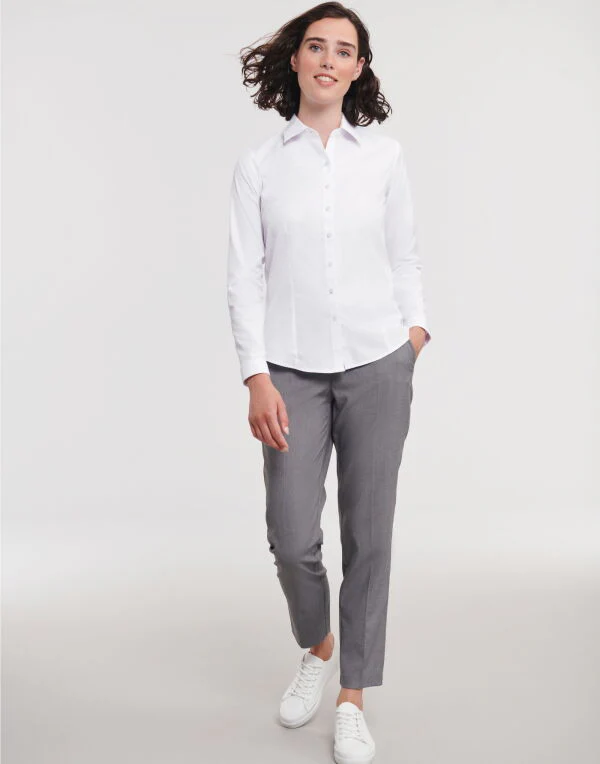 Russell Collection Ladies' Long Sleeve Tailored Herringbone Shirt