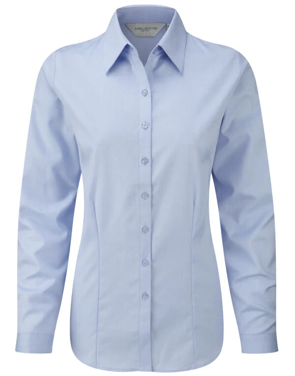 Russell Collection Ladies' Long Sleeve Tailored Herringbone Shirt - Image 4