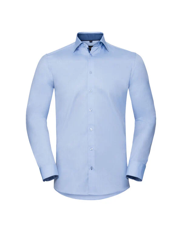 Russell Collection Men'S Long Sleeve Tailored Contrast Herringbone Shirt - Image 8