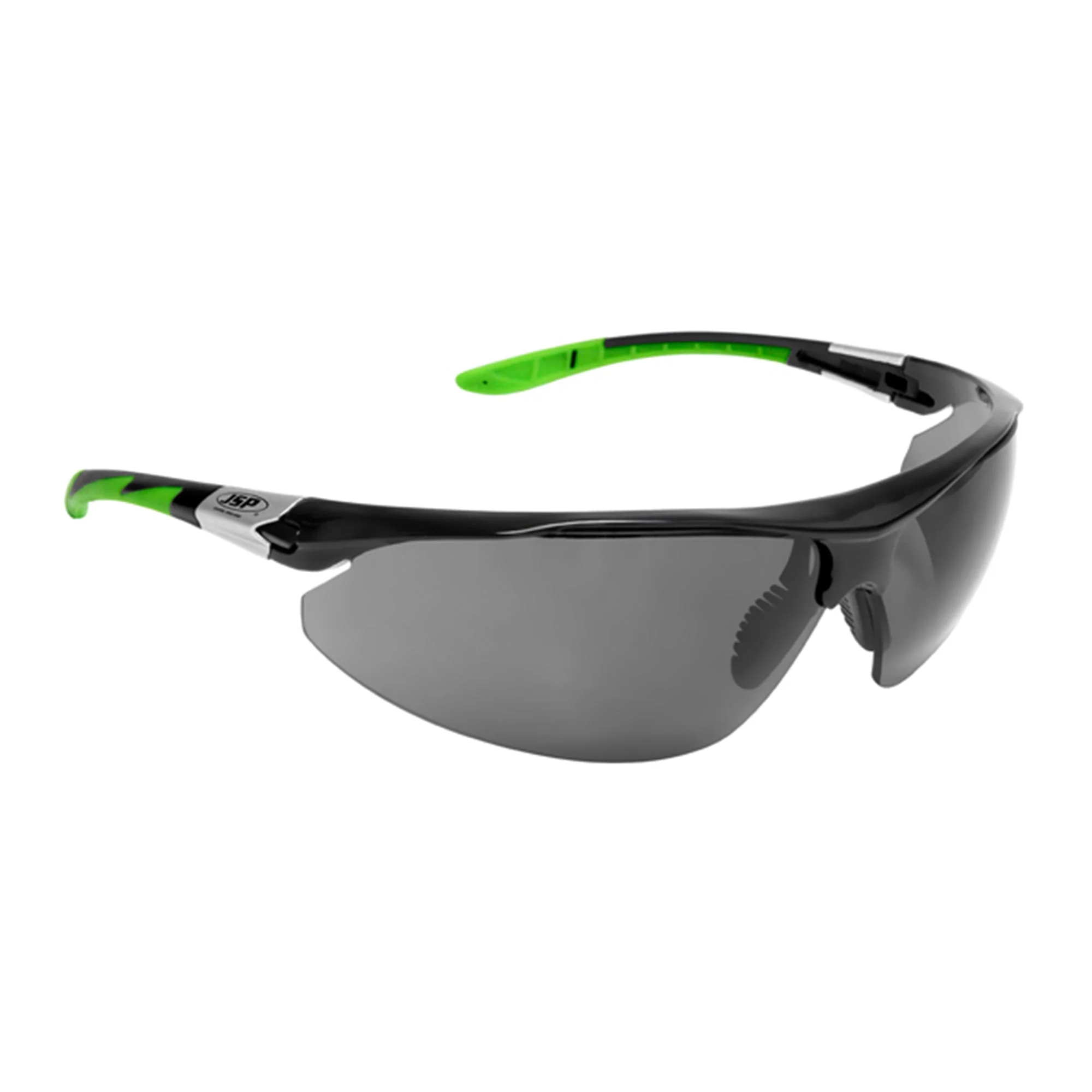 JSP Stealth 9000 Safety Specs - Polarised Anti-scratch Lenses - Black / Green Frames